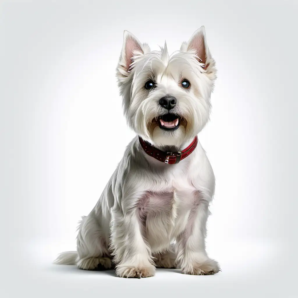 a west highland white terrier sitting, facing forward, isolated in a white background, in the style of a disney animated character