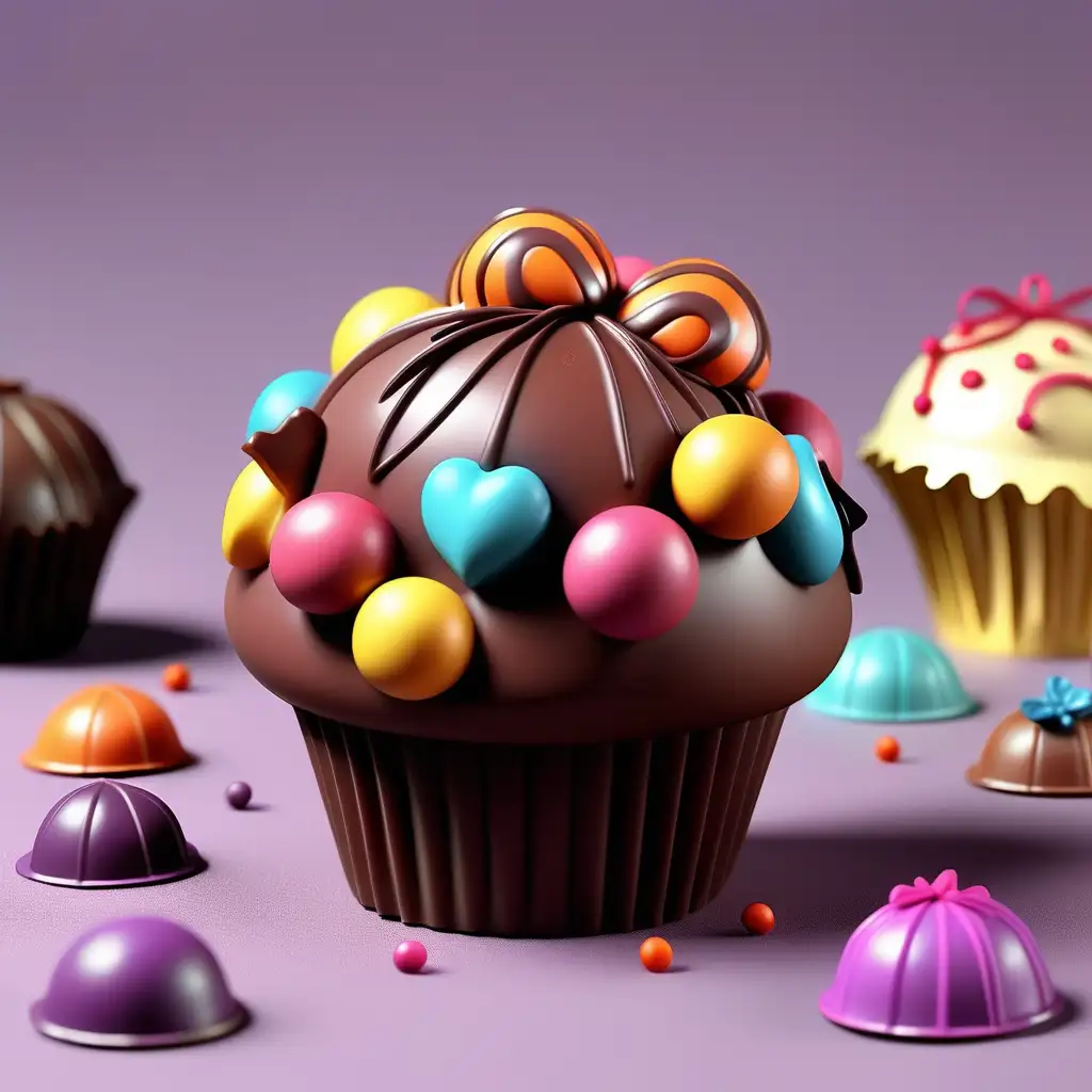 a colorful coquette chocolate truffle with  decorations. fairytale ,cartoon ,sticker