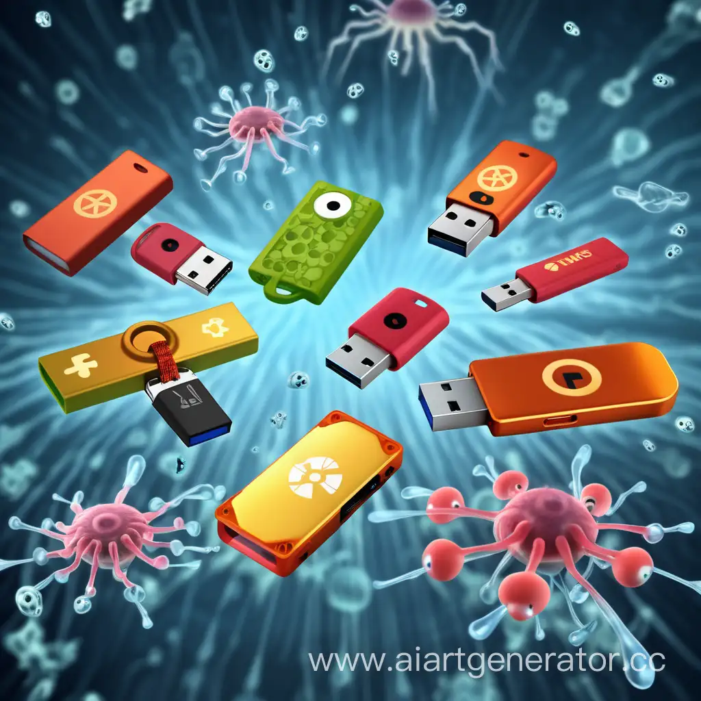 Floating-Computer-Flash-Drives-and-Disks-Battling-Evil-Viruses