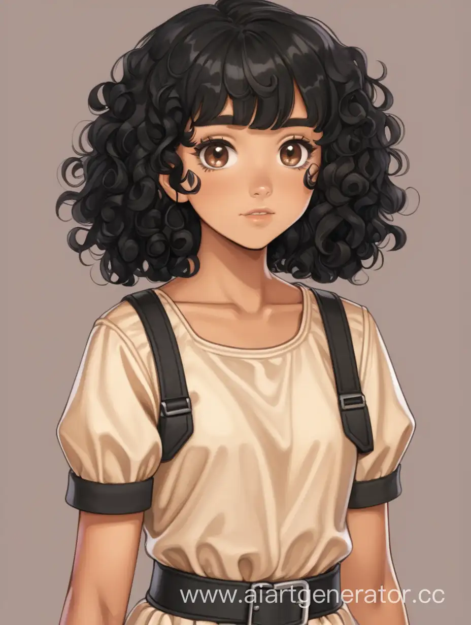 Adorable-CurlyHaired-Girl-in-Cute-Tan-Costume