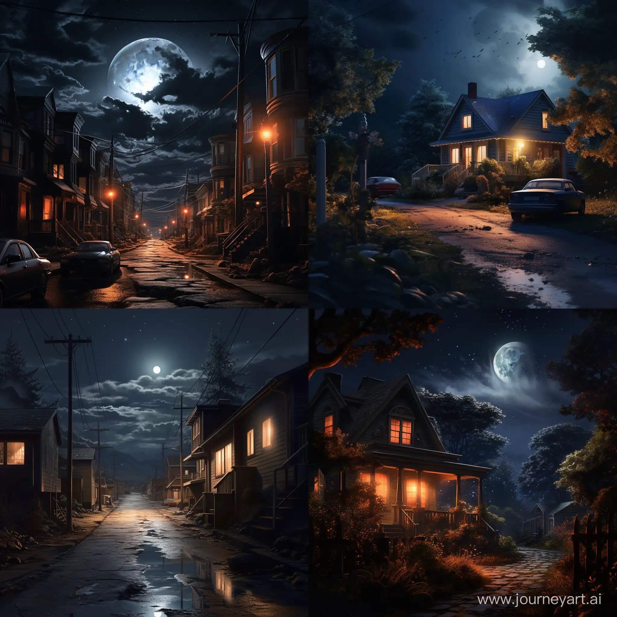 A hyper realistic night scene with moon light 