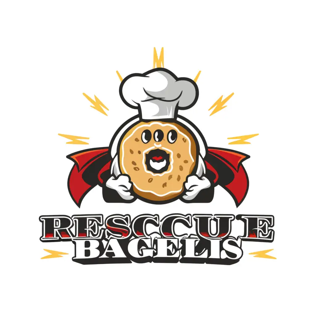 LOGO-Design-For-Rescue-Bagels-Cheerful-Bagel-Mascot-in-Vibrant-Colors-for-Restaurant-Branding