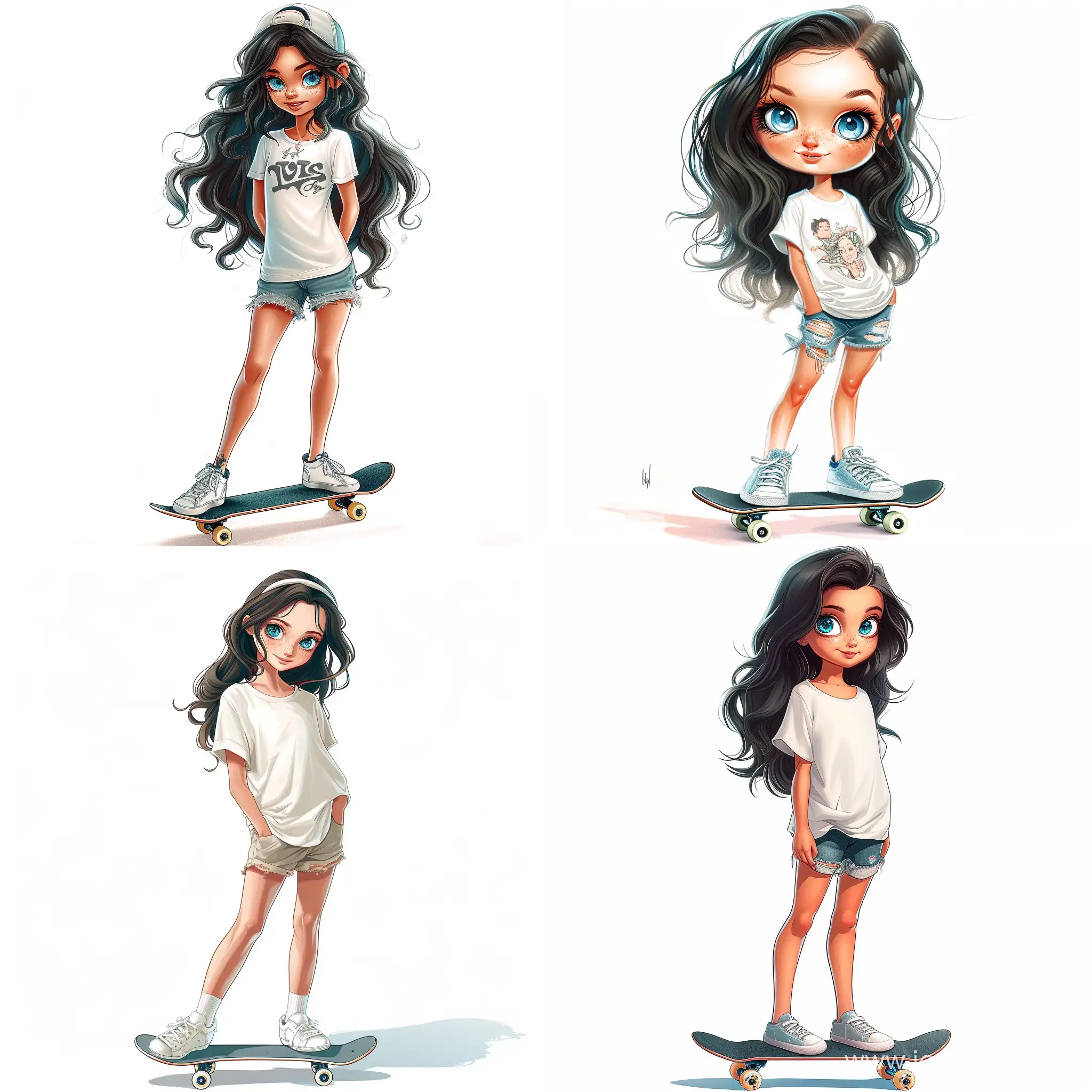 Stylish-Teenage-Girl-Skateboarding-in-Summer-HighQuality-Cartoon-Art