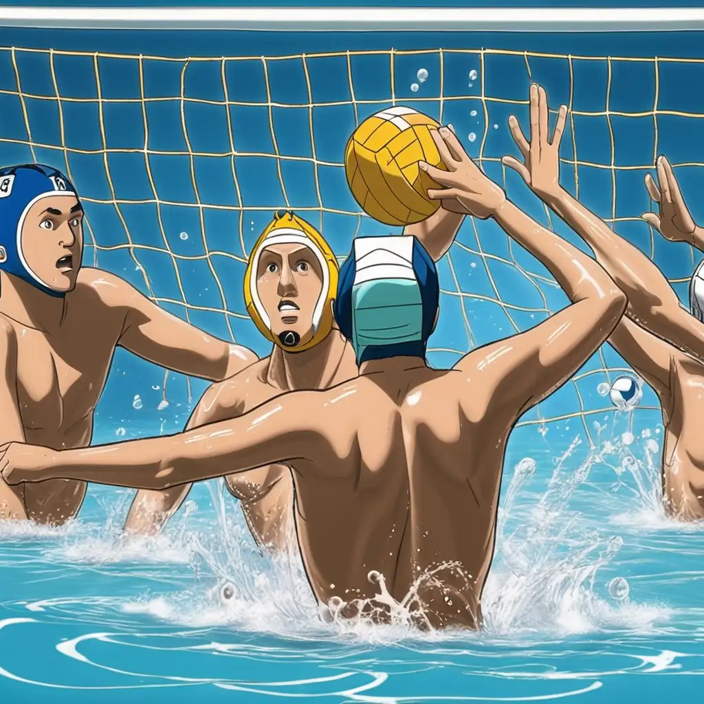 Dynamic Water Polo Match Intense Action and Team Coordination