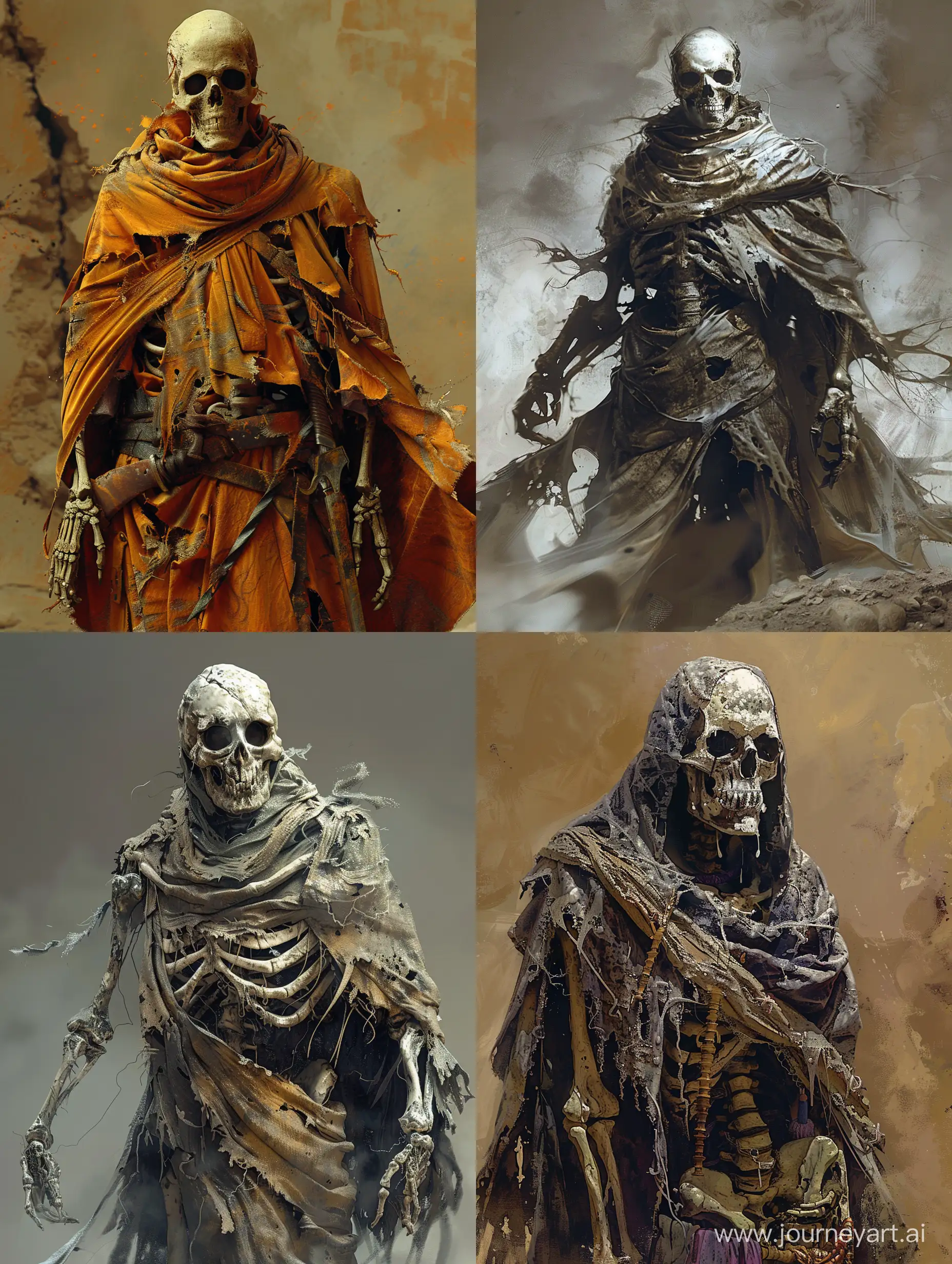 Skeleton warrior with torn robe,incredible detail,terrifying,Digital Art,Imaginary image,fantasy.