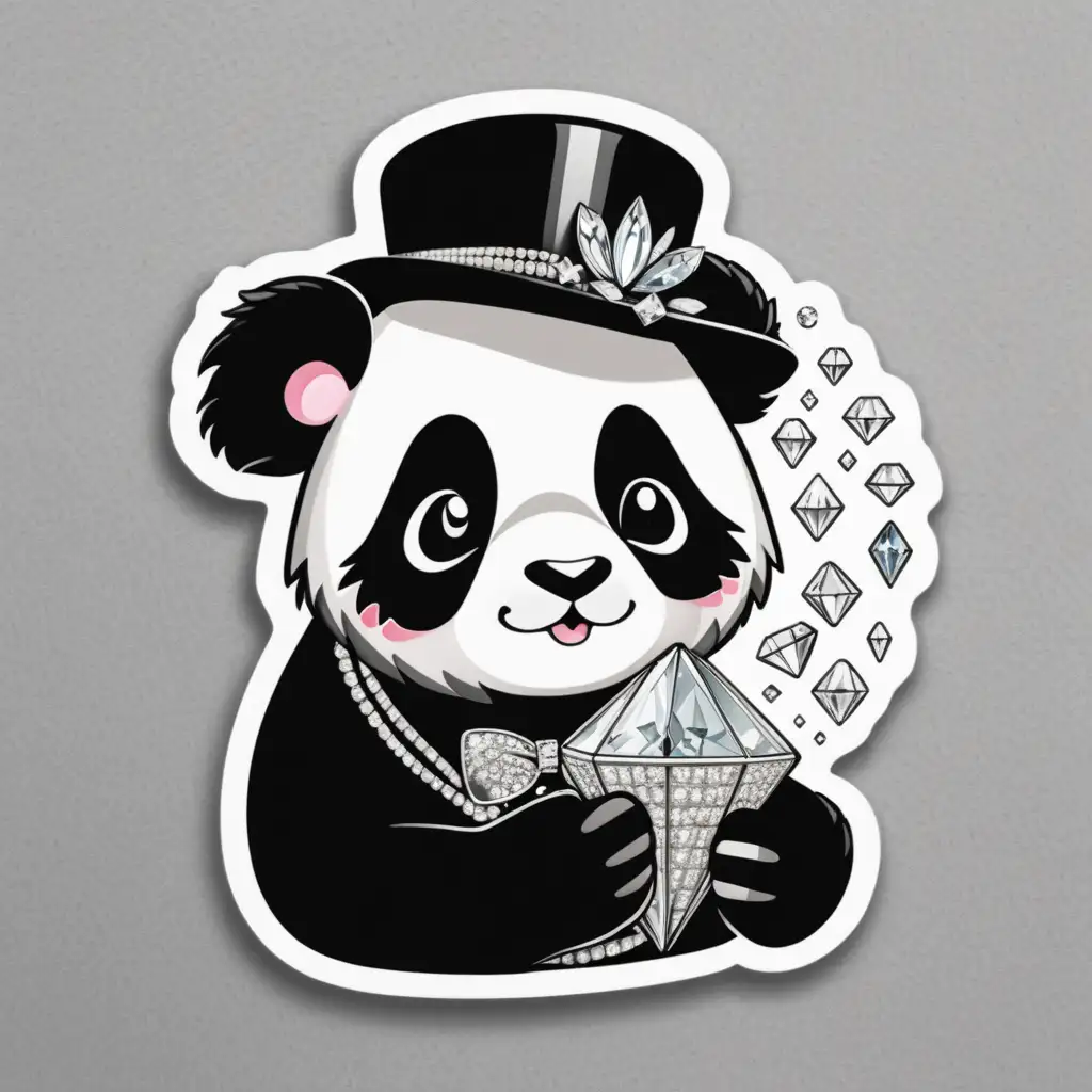 1930s Glamour Adorable Panda Sticker with Diamond