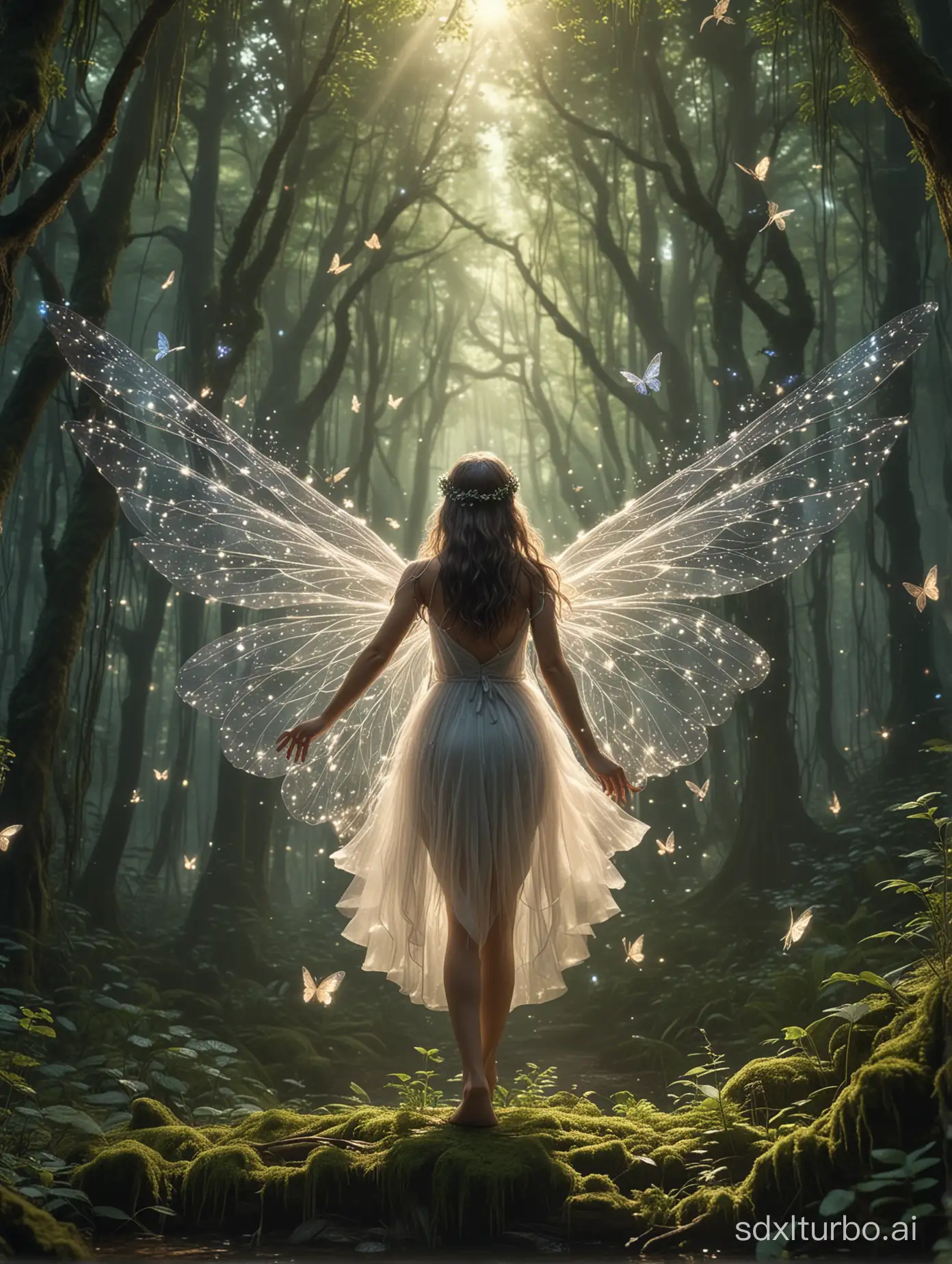 Enchanting-Forest-Scene-Dreamy-Girl-with-Fairy-Companions