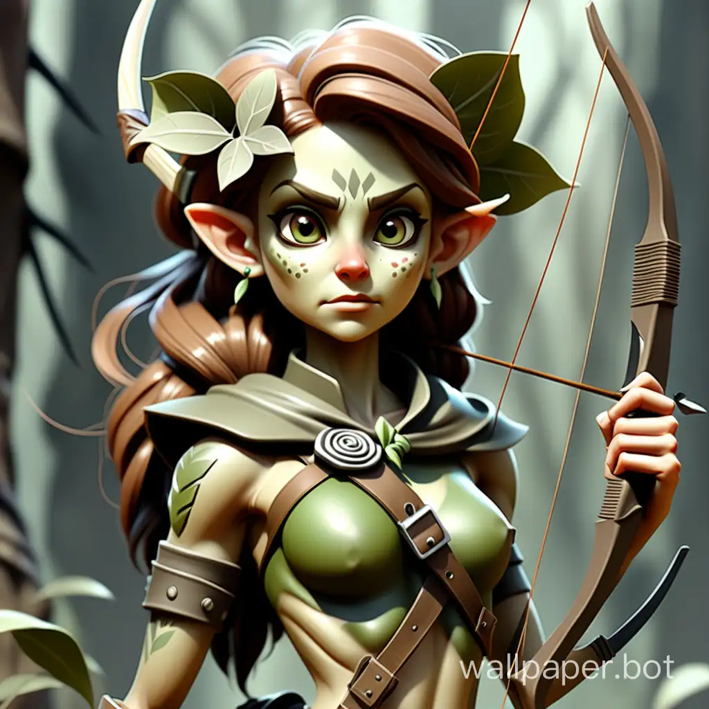 A female dryad ranger with a bow, quiver and knife