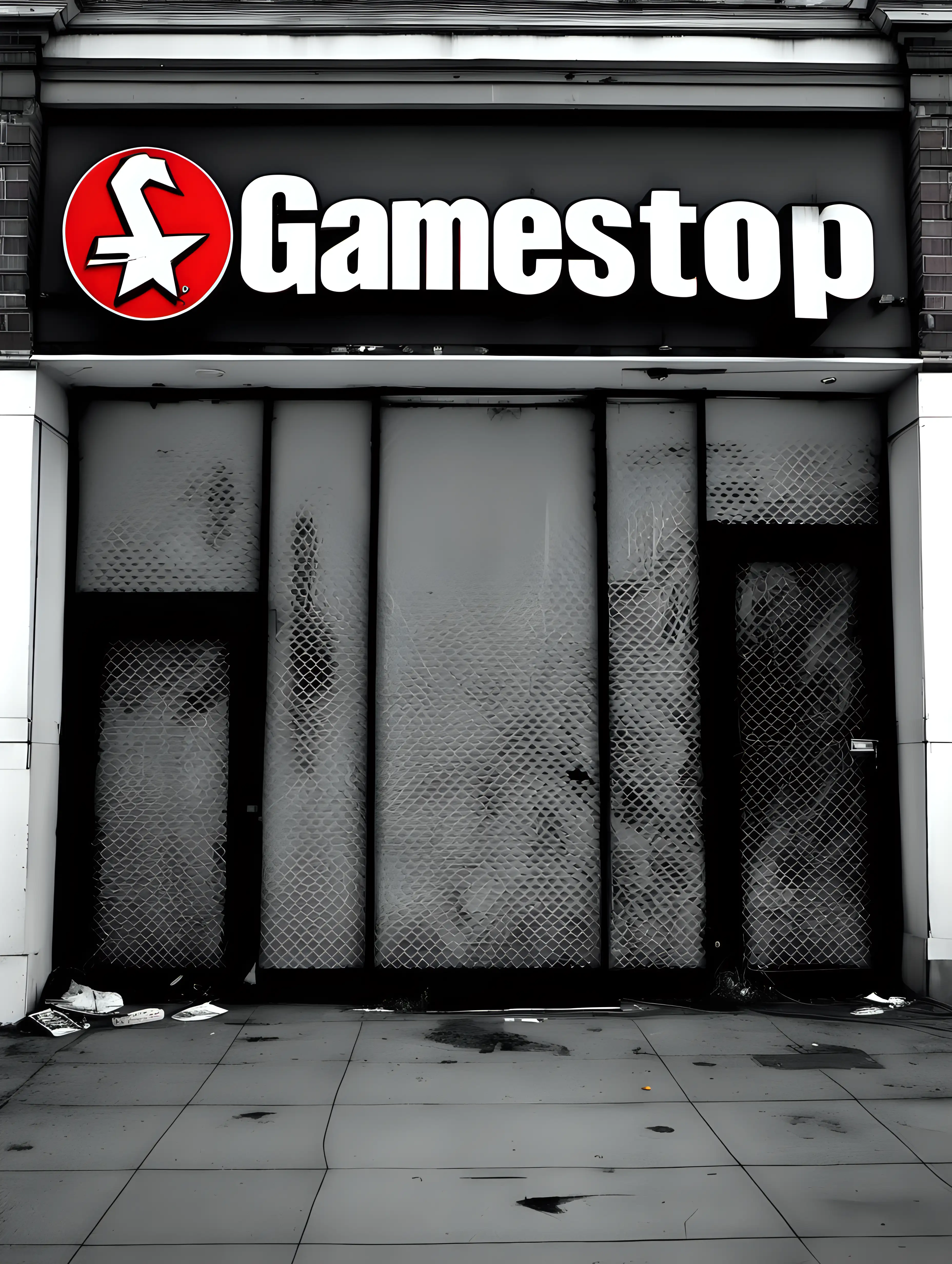 abandoned shop front with Gamestop logo