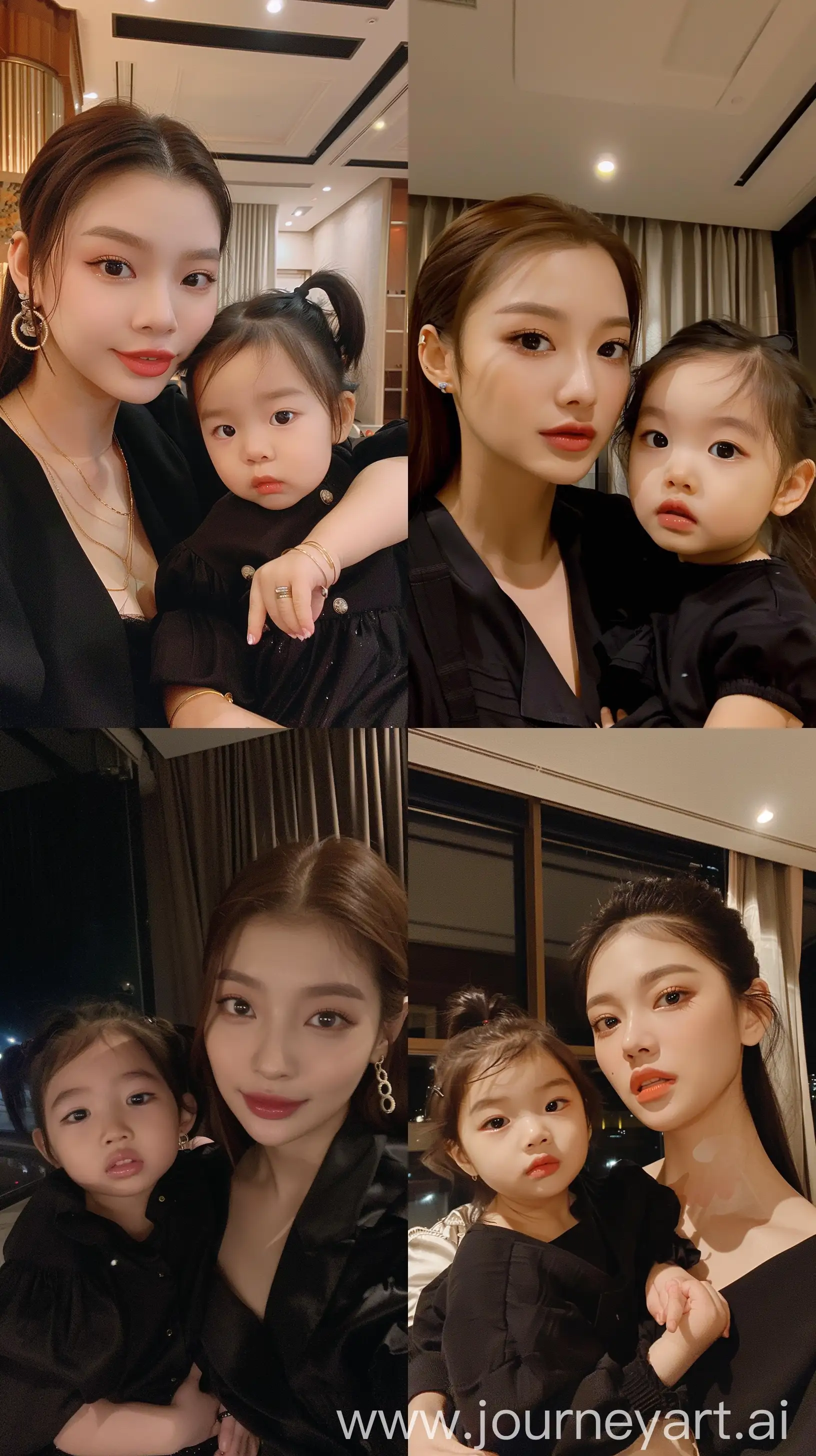 Blackpink-Jennie-Lookalike-Selfie-with-Young-Daughter-at-Night
