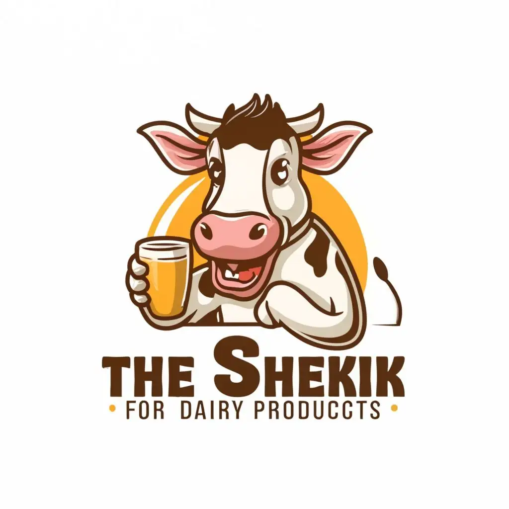 logo, Cows small take a cup milk., with the text "The Sheikh for Dairy Products", typography, be used in Entertainment industry