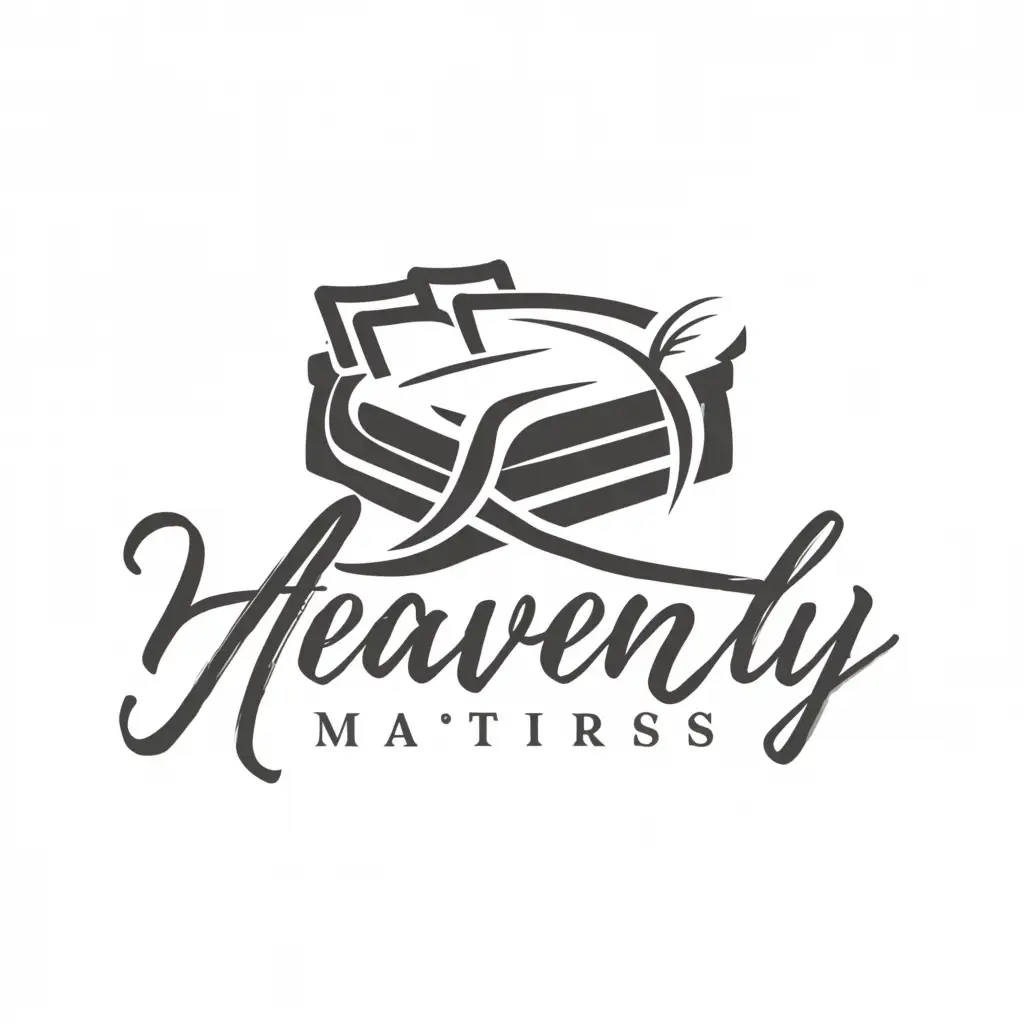 a logo design,with the text "HEAVENLY MATRESS", main symbol:MATRESS, BED, FAMILY, FEATHER , LETTER H,Moderate,clear background
