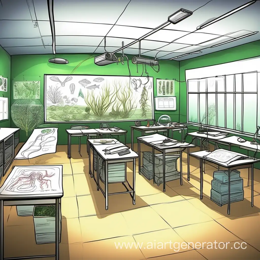 нарисуй как будет выглядеть кабинет биологии внутри в будущем