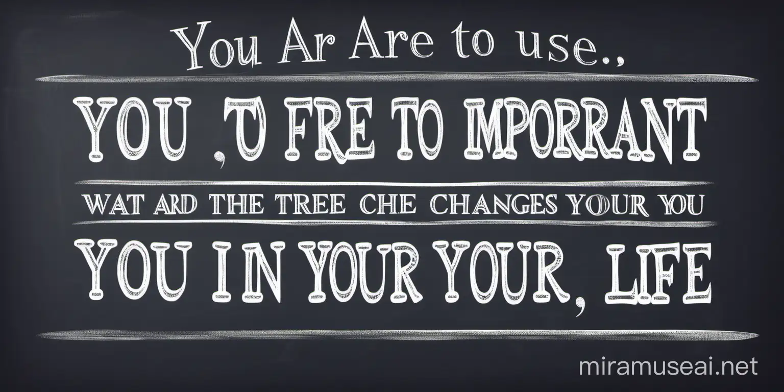 a chalkboard style with a quote in different fonts "Du er fri til at gå efter hvad der er vigtigt for dig, og de forandringer du ønsker i dit liv"