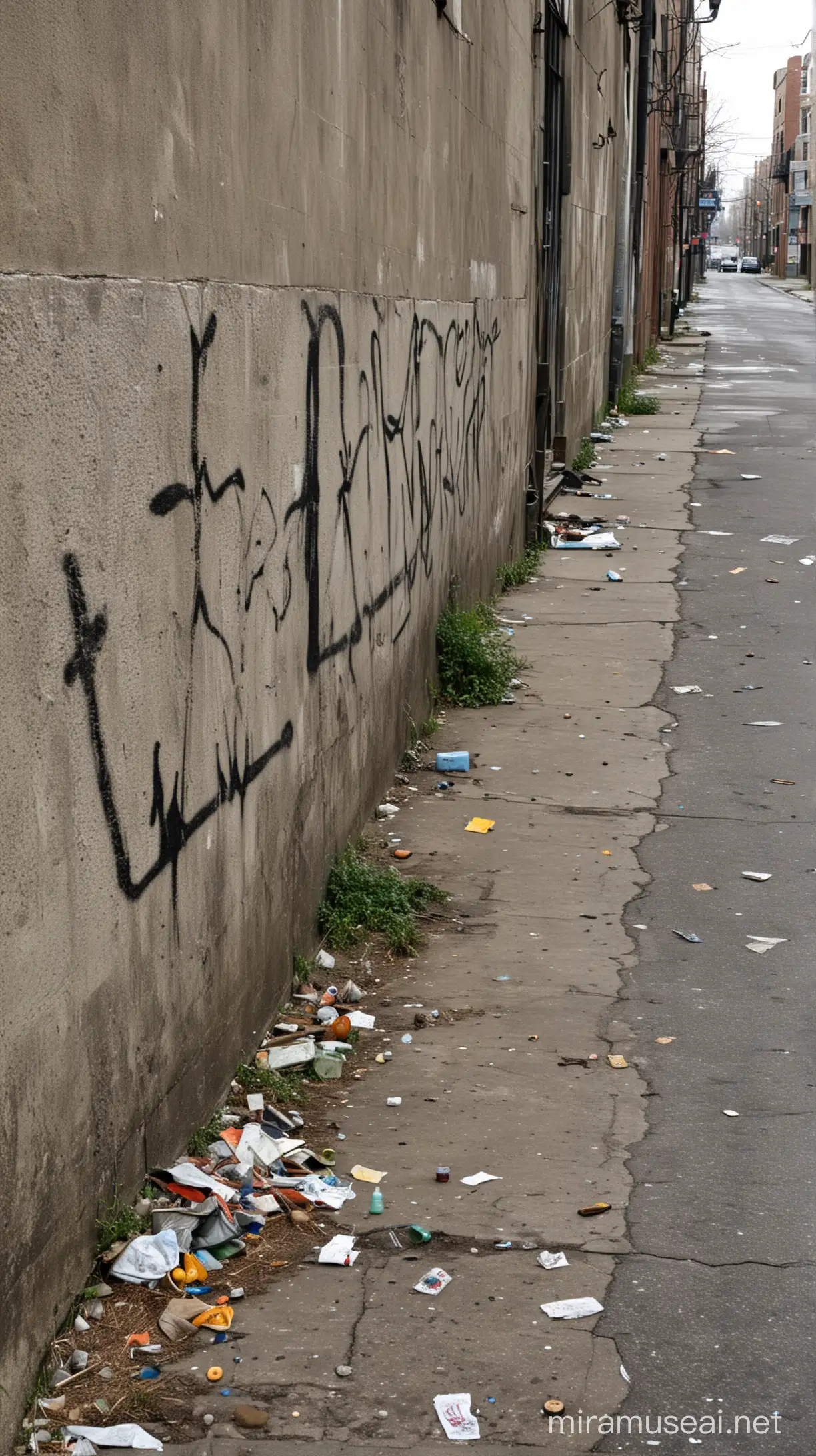  Run down city street poverty  vandalism graffiti at duck
