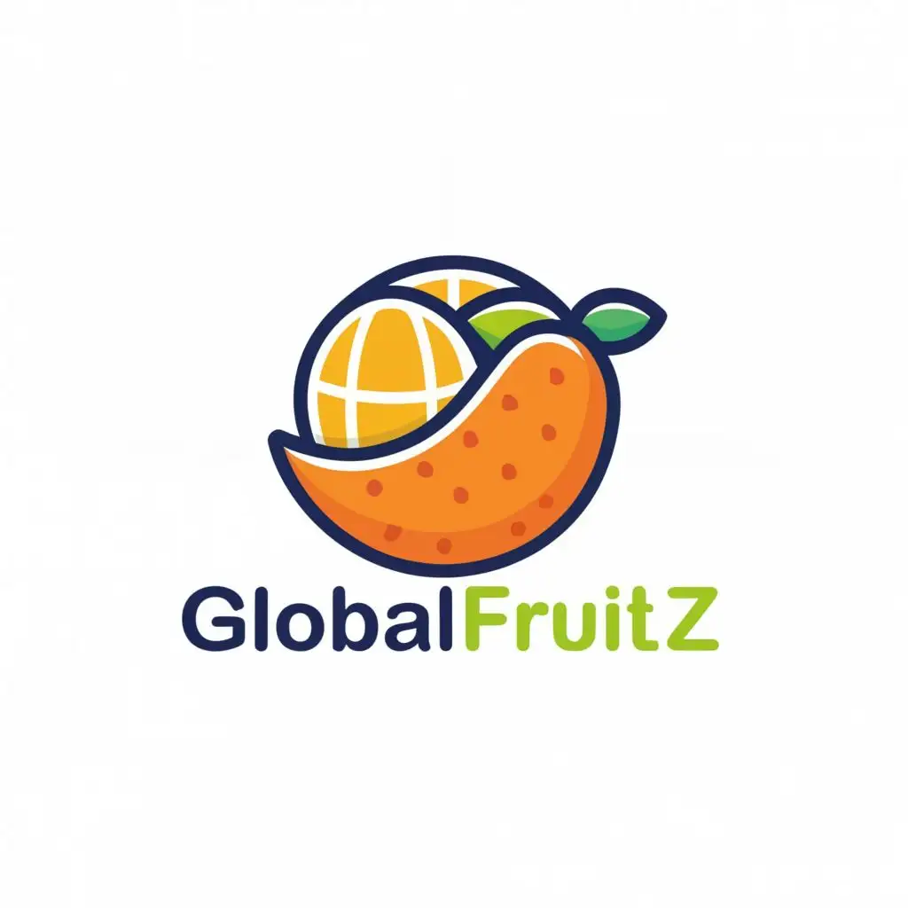 a logo design,with the text "Global Fruitz", main symbol:Mango and globle,Moderate,clear background