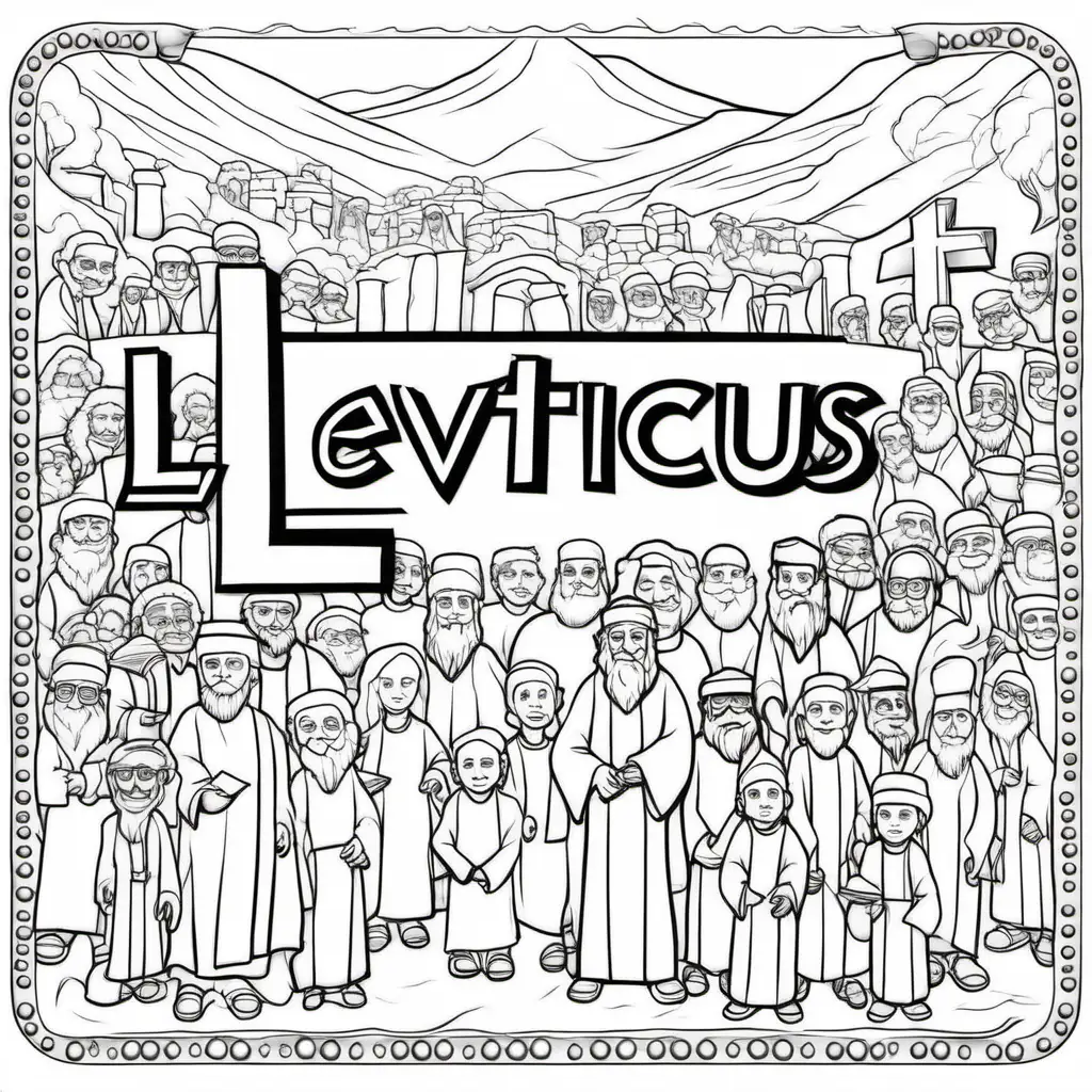 Generate a simple non-colored vector image for use as a colorable activity for children ages 3 years. Should have the word " Leviticus"in a colorable 2D format. The vector artwork should reflect the book of Leviticus. The book of Leviticus describes the Laws and rules for worship and daily life for the Israelites.