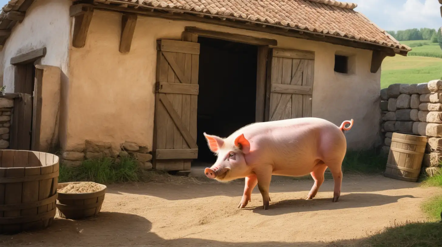 époque biblique, un porc dans la cours extérieure de la porcherie, dans la campagne