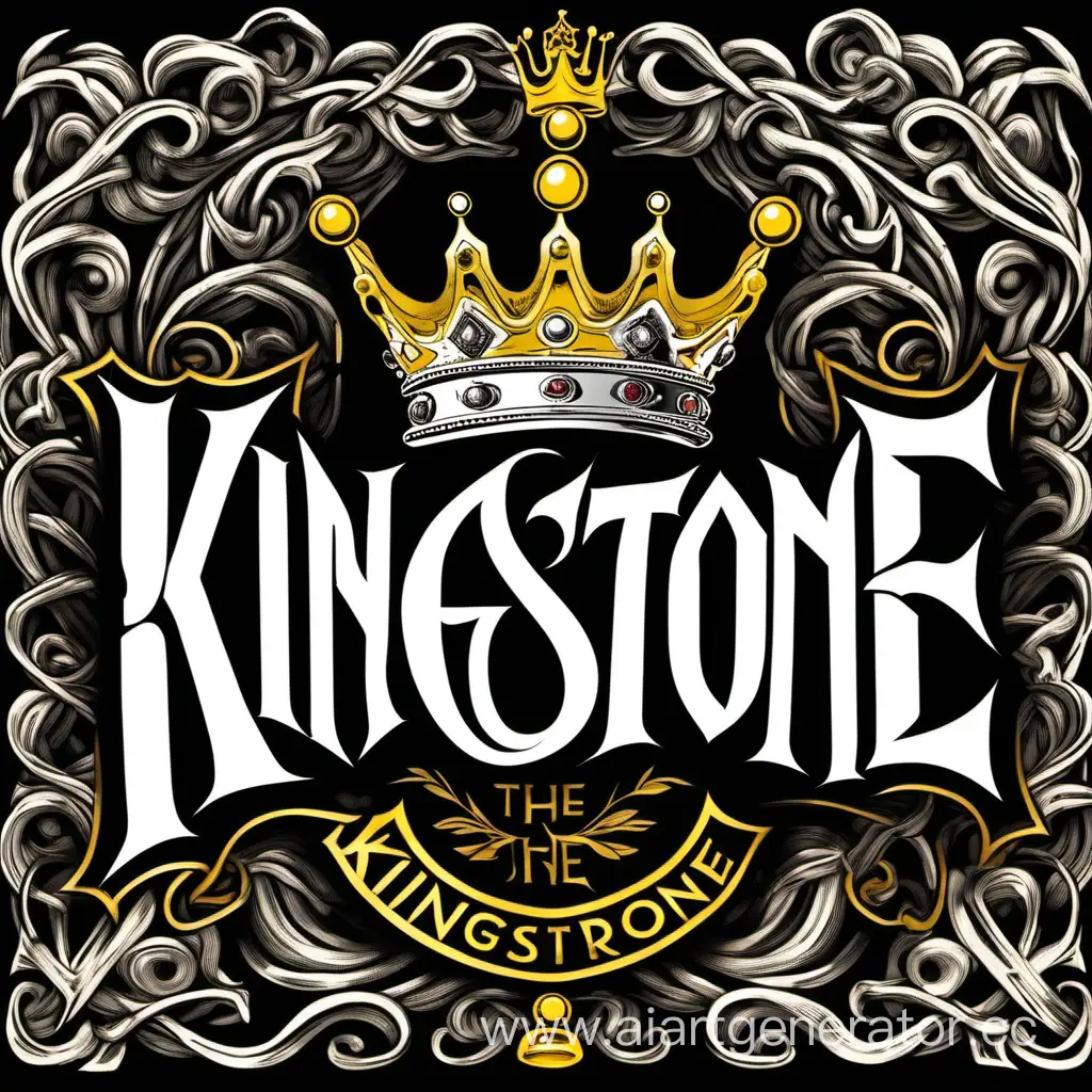 Надпись KingStone которая чуть-чуть белого и желтого, а над ней Корона. Фон черный 