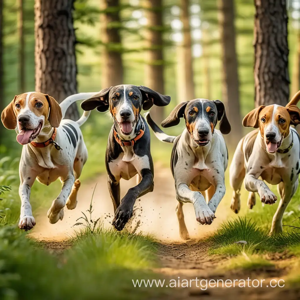 running hunting dogs Hounds in the forest in summer 

 