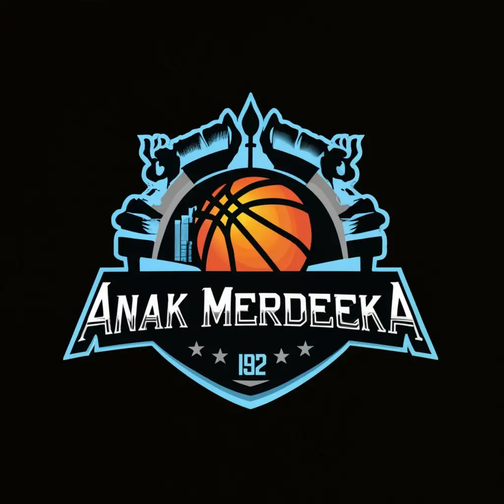 a logo design,with the text "Anak MERDEKA", main symbol:create a logo, a basketball theme logo,  , dark collor, real picture,Moderate,be used in Sports Fitness industry,clear background