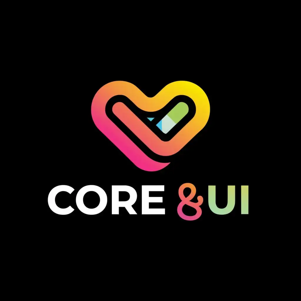 a logo design,with the text 'Core & UI', main symbol:heart and painter palette,Moderate,be used in art industry,dark background