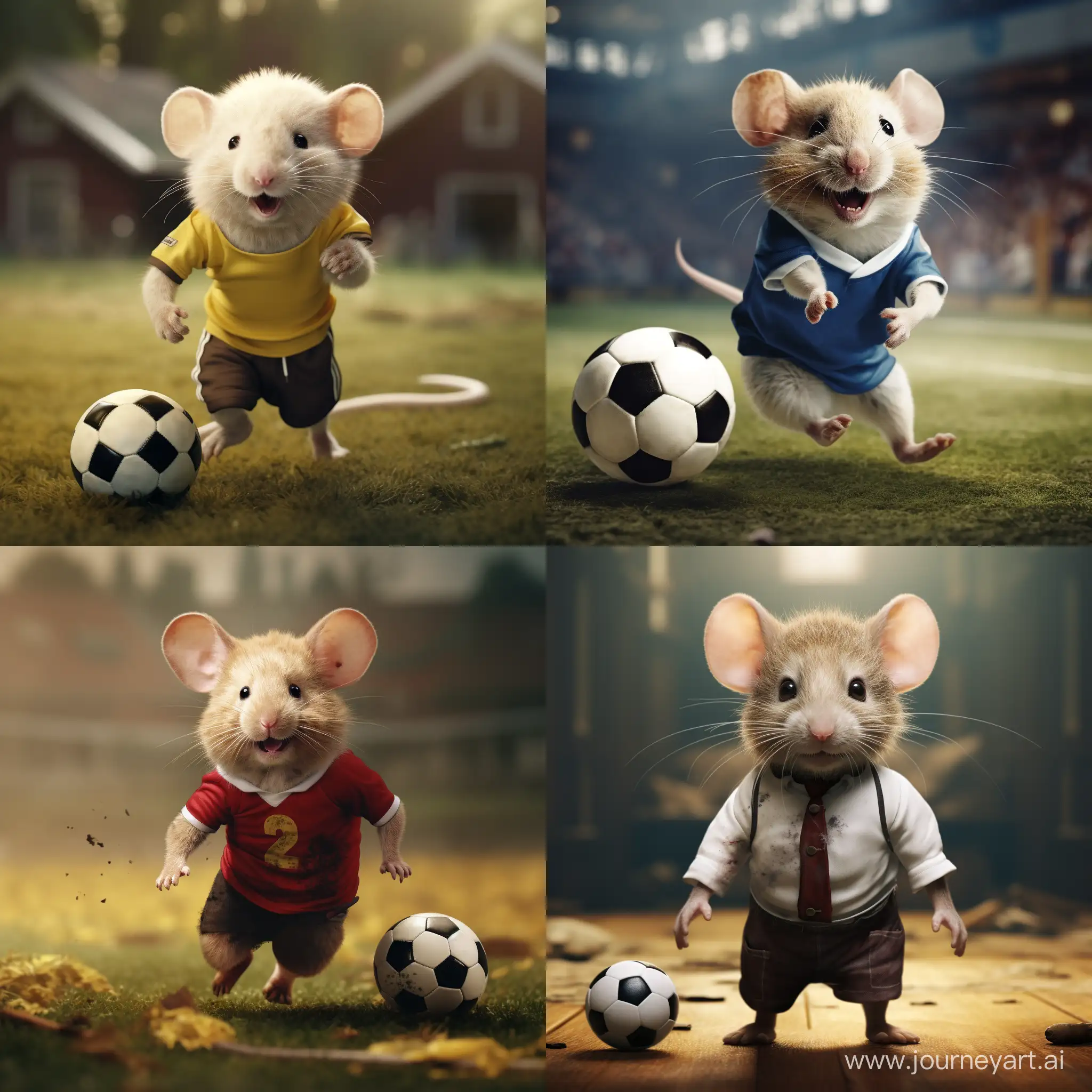 Realistic image of mouse playing football