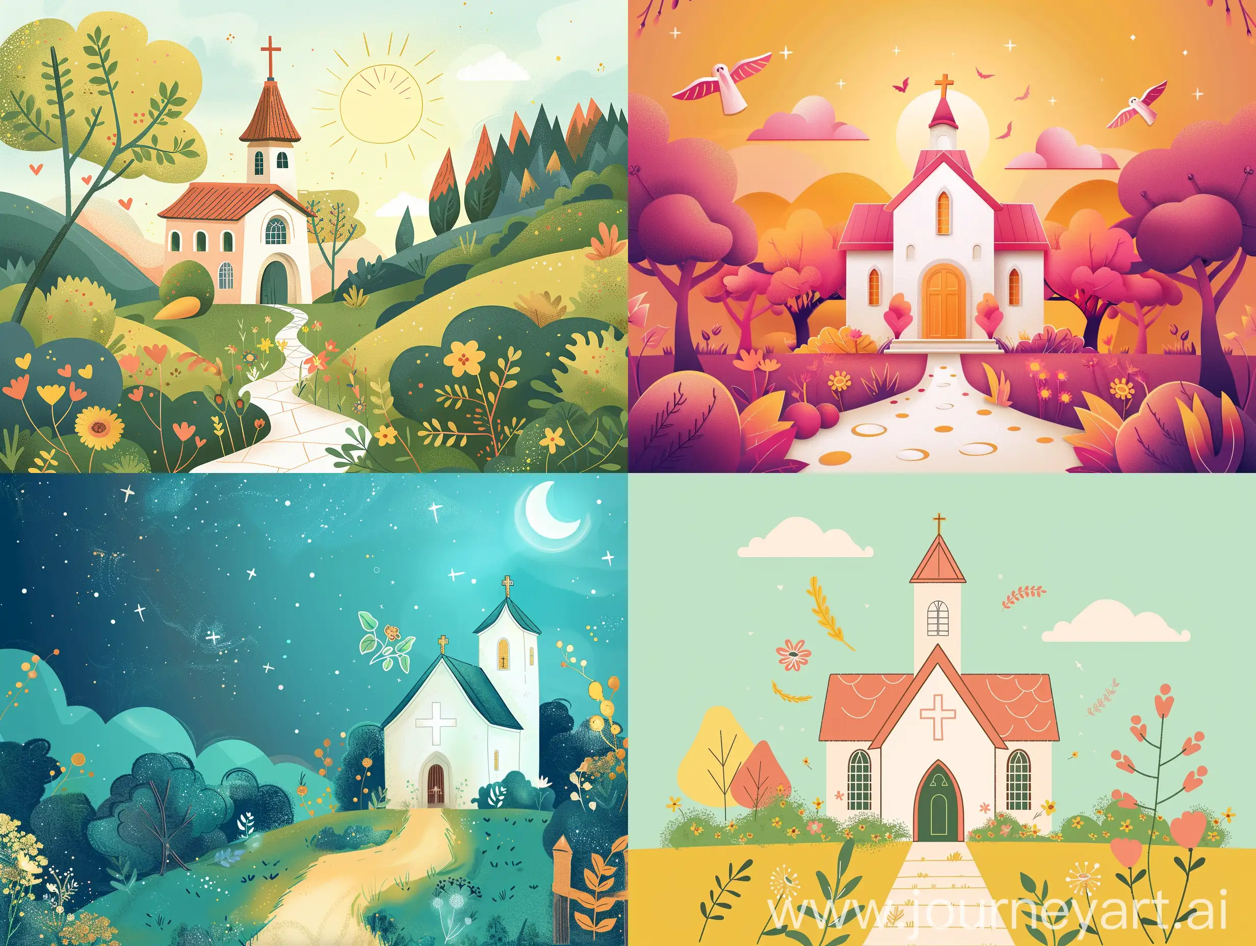 I need to create an invitation for a holy mass and farewell gathering. Include a church, graphical elements that symbolize farewell, new path in life and so on. Give me a simple background image that I can use for this.