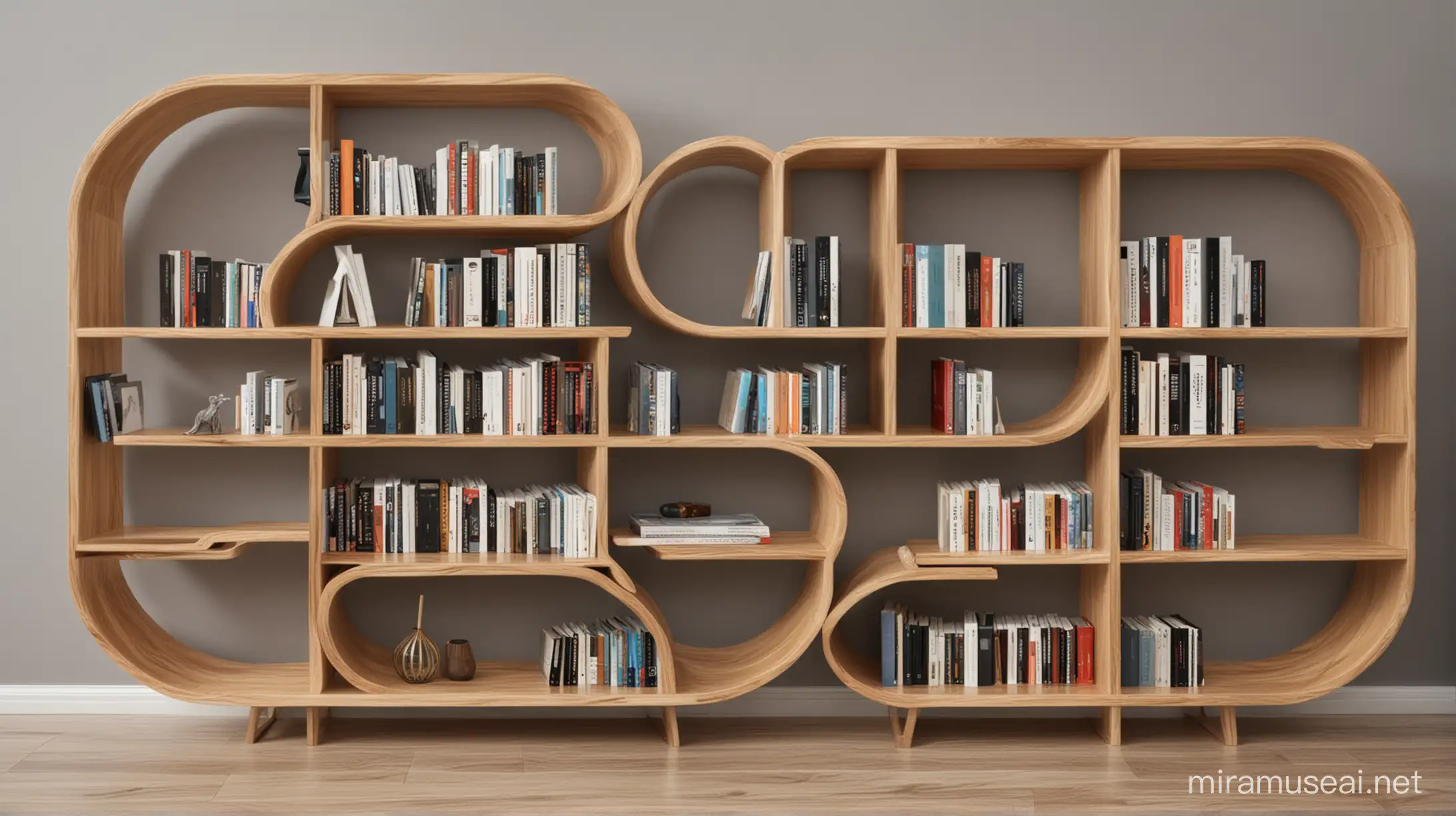 Luxury Modern Wooden Bookshelf with Varied Board Dimensions and Bionic Round Corners