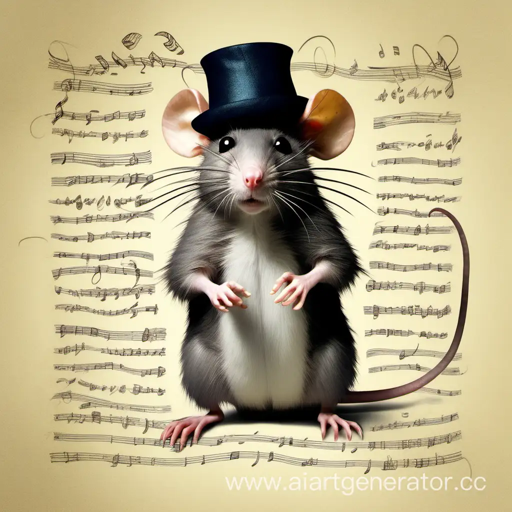 Крыса с лапками и сносками на лапках и на голове шапка 