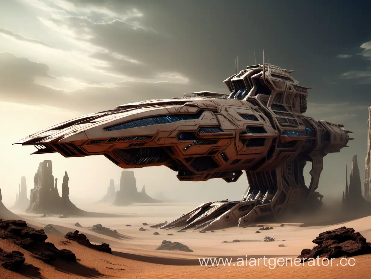 Futuristic-Dreadnought-Ship-in-the-Desert-Landscape