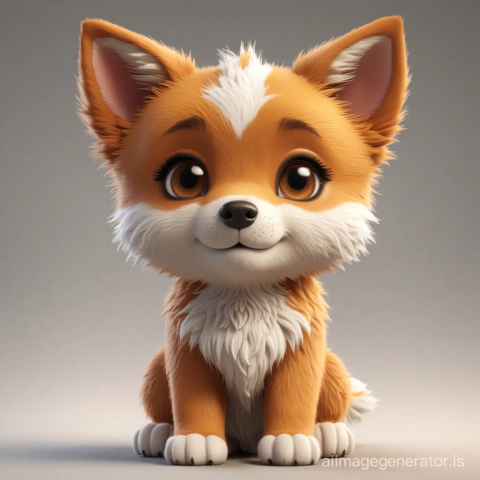 a high quality 3D render of a cute (canis lupus) in chibi art style, hyper-detailed, hyper-realistic, 4k resolution, adorable, animals, digital illustration, cartoonish, front view, detailed fur, whimsical design, vibrant colors, paw pads, trending on social media, 8k