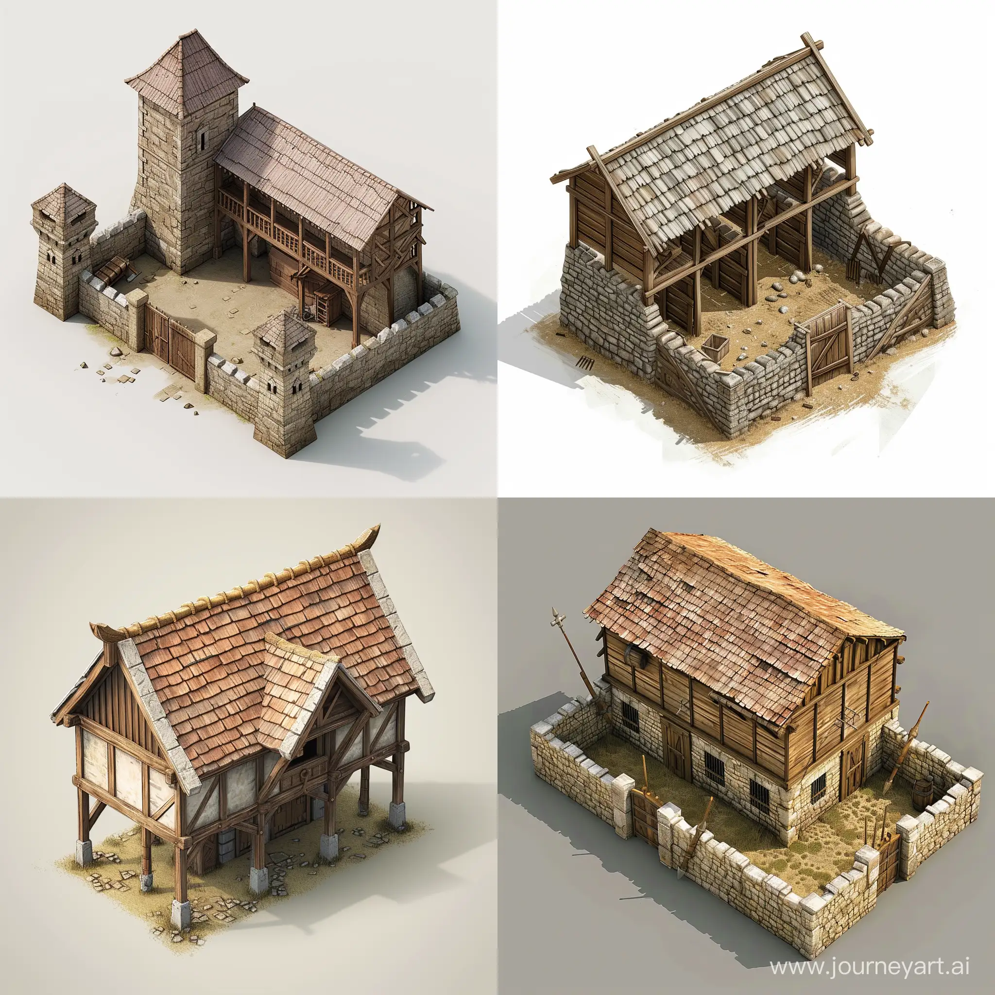 Draw model of medieval barrack for real time strategy geme (RTS), isometric view, realistic