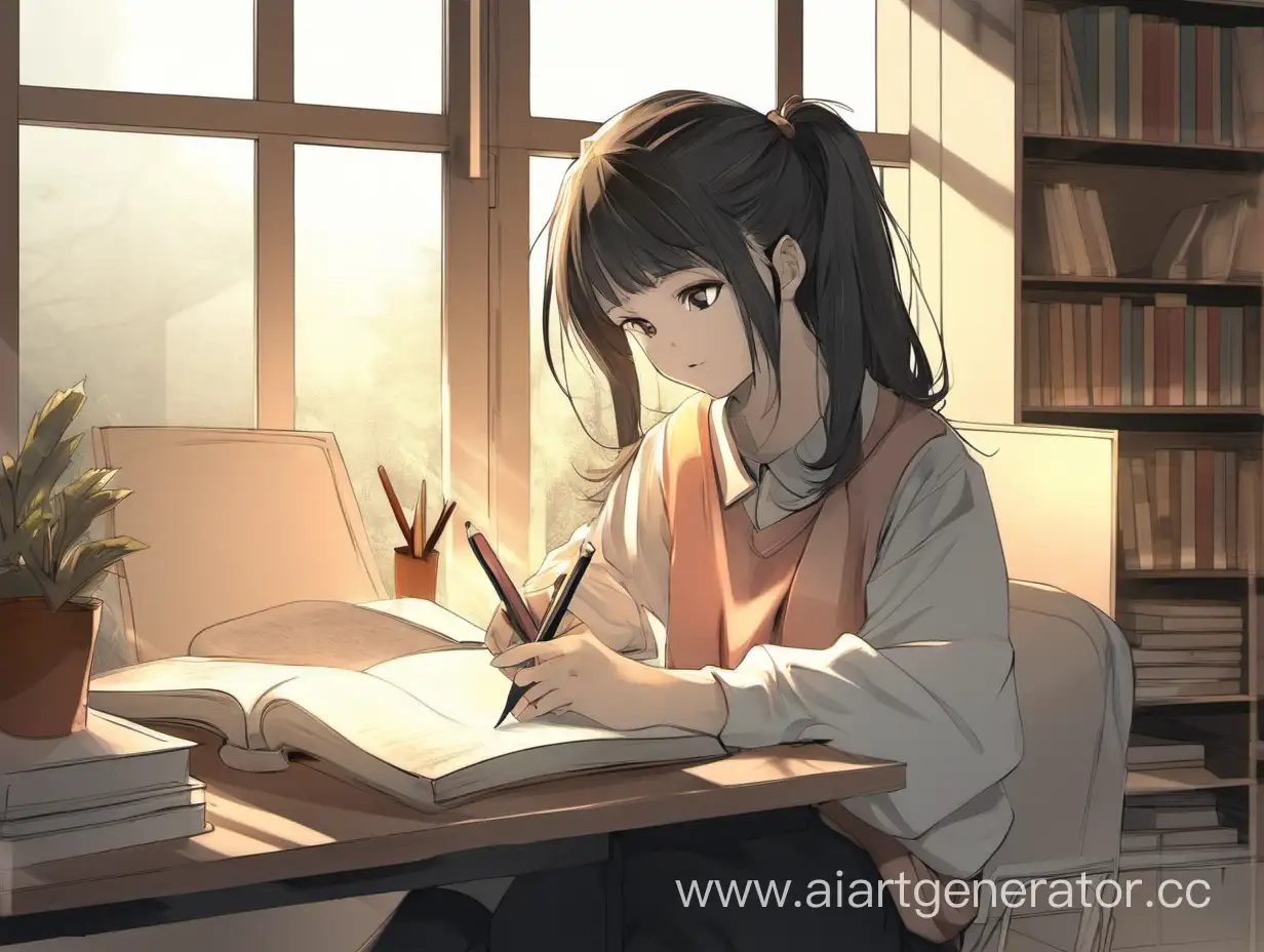 Focused-Girl-Studying-with-Books-and-Laptop