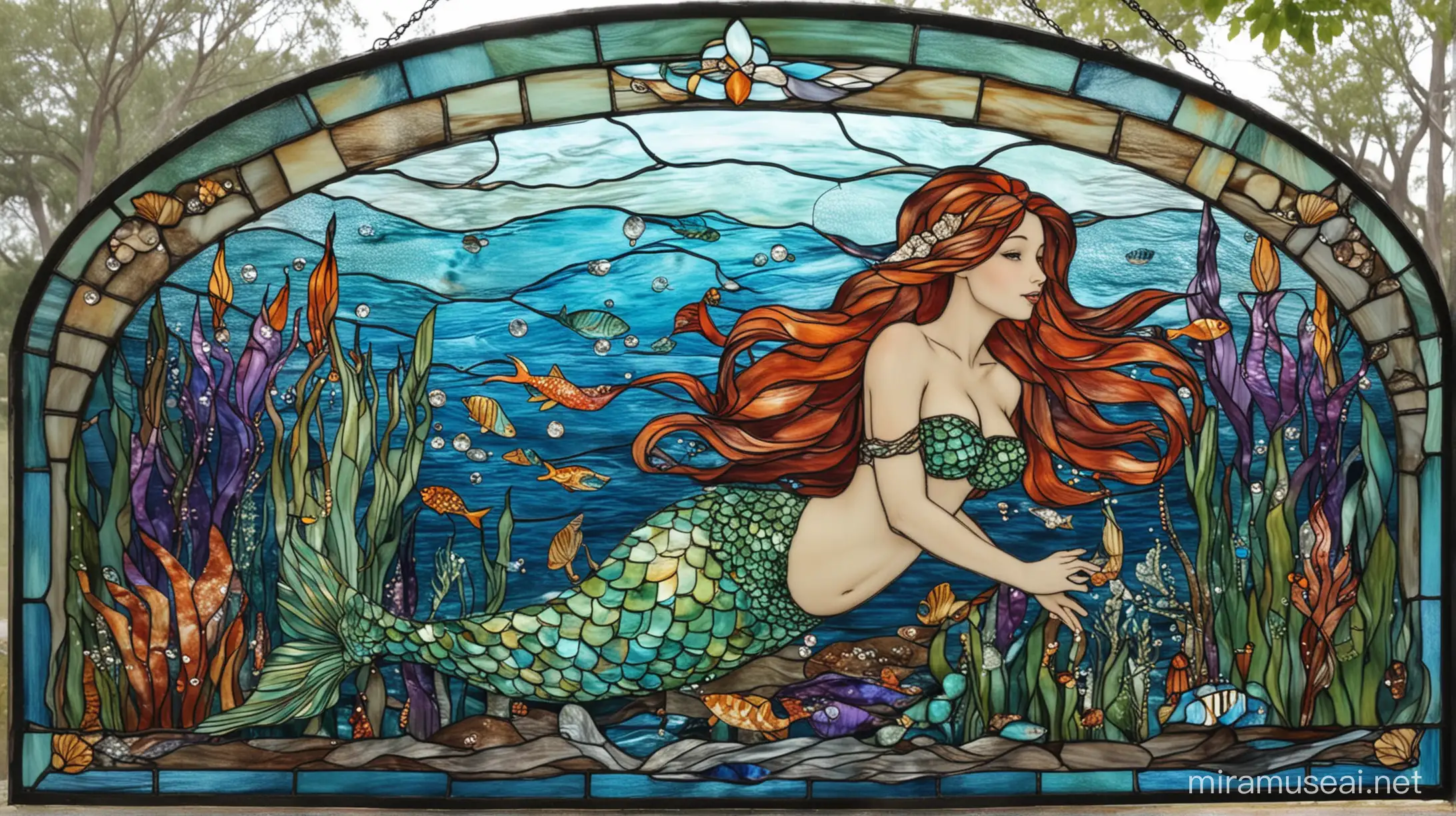 Colorful Mermaid Stained Glass Artwork