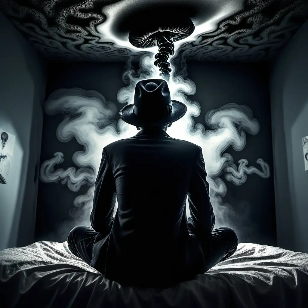 Hallucinogenic Experience Detailed Silhouette in Surreal Smoked Room