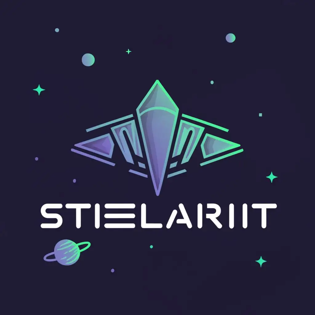 a logo design,with the text "Stellarit", main symbol:spaceship,complex,clear background