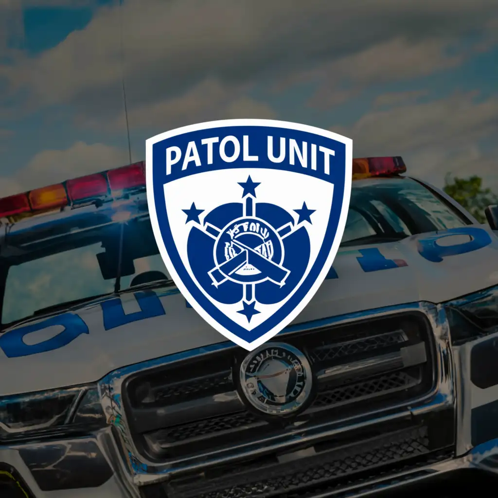 a logo design,with the text "PATROL UNIT", main symbol:A blue and white police shield with the logo name inside,Moderate,clear background