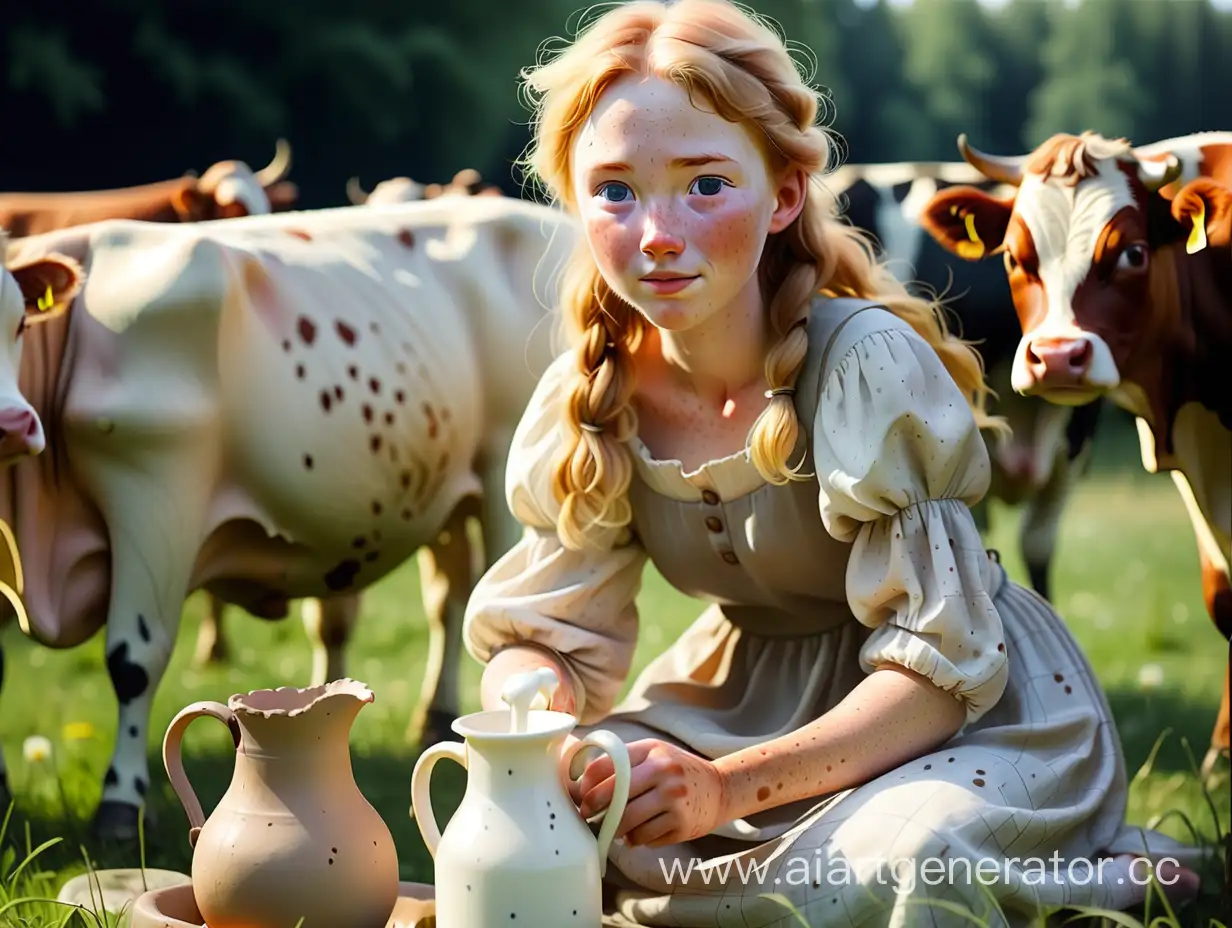 Serene-Shepherdess-Pouring-Milk-in-Meadow