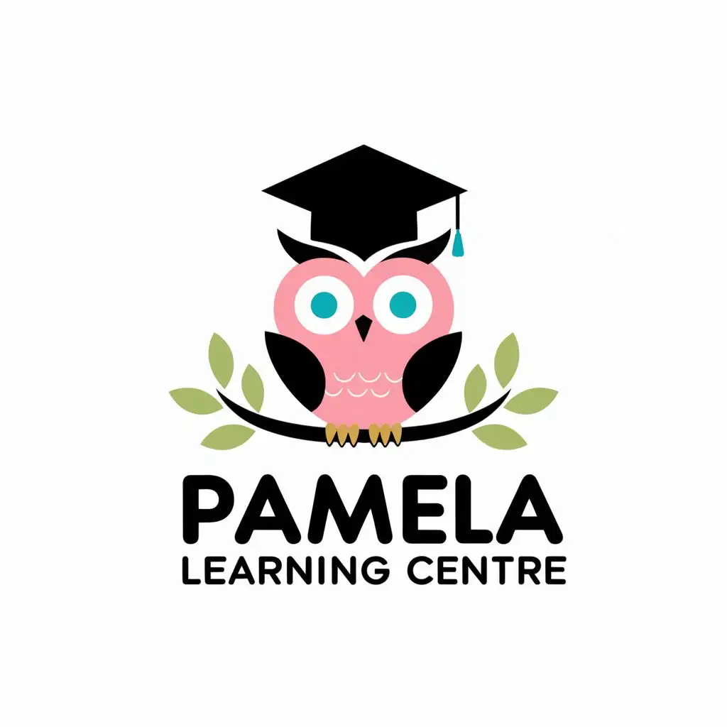 logo, owl with graduation hat, with the text "Pamela Learning Centre", typography, be used in Education industry