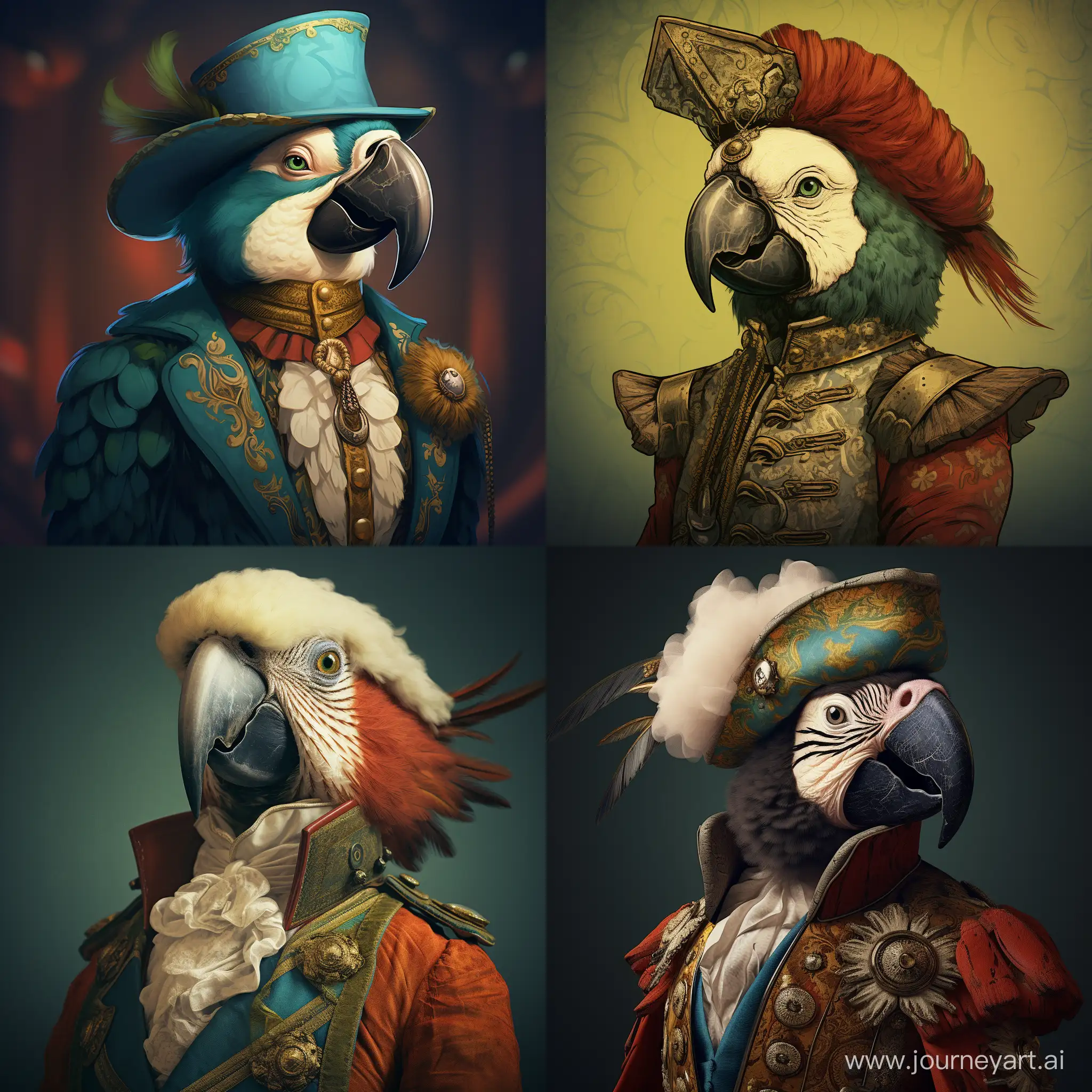 Colorful-Parrot-in-Vintage-Costume-Retro-Avian-Fashion