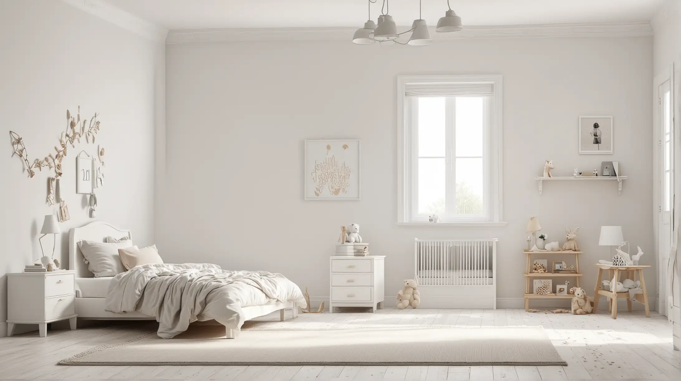 White child room interior for mockup, 3D rendering