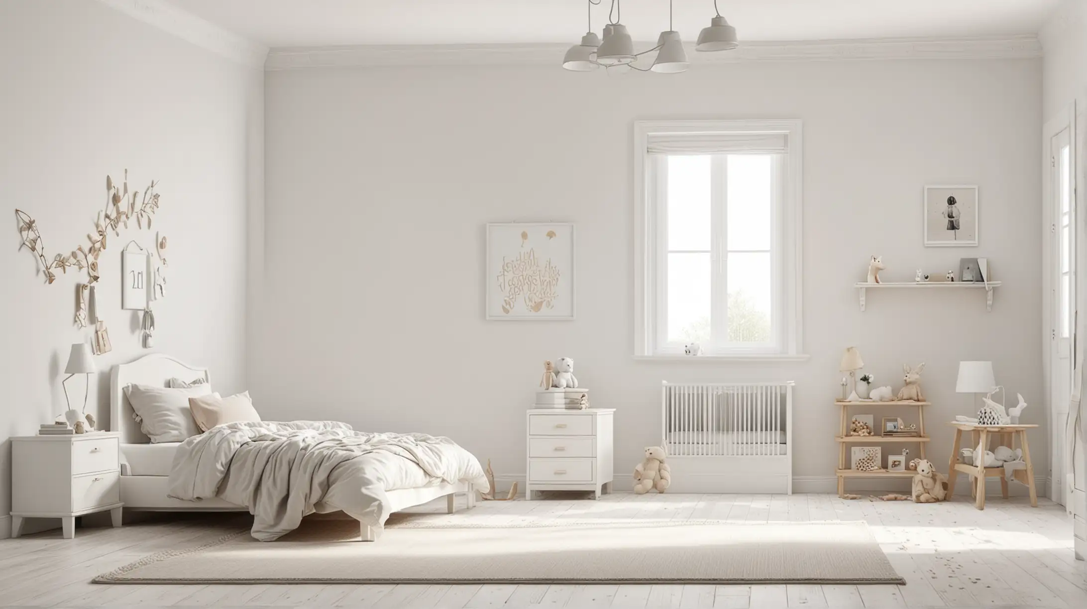 White Child Room Interior Mockup 3D Rendering