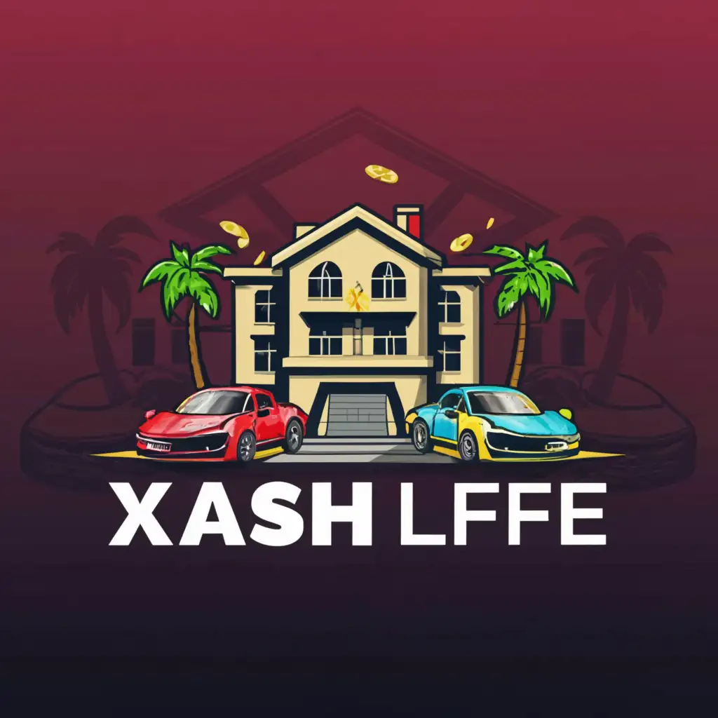 LOGO-Design-for-Kash-Life-Luxurious-Lifestyle-Emblem-with-Mansion-Money-and-Cars