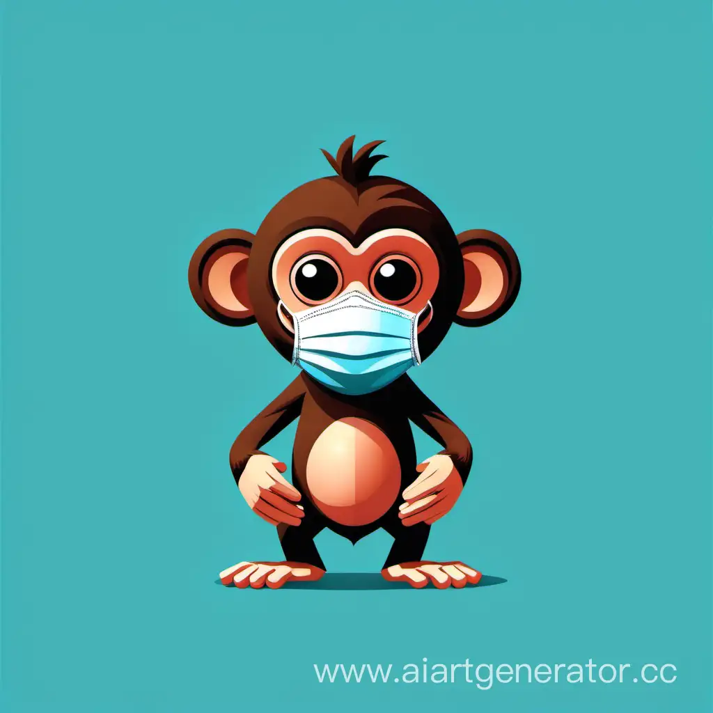 simple vector of a 3D clip art Pandemic monkey wearing mask.