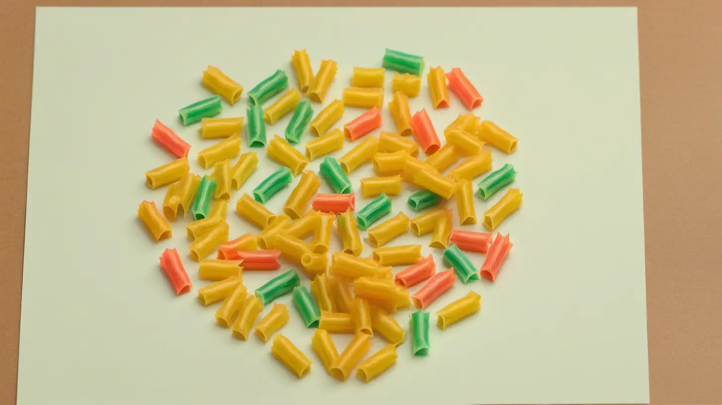 colored macaroni glued on paper