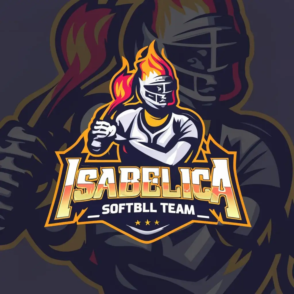 a logo design,with the text "ISABELICA SOFTBALL TEAM", main symbol:venezuelan softball team, futurist with ball in fire,Moderate,be used in Sports Fitness industry,clear background