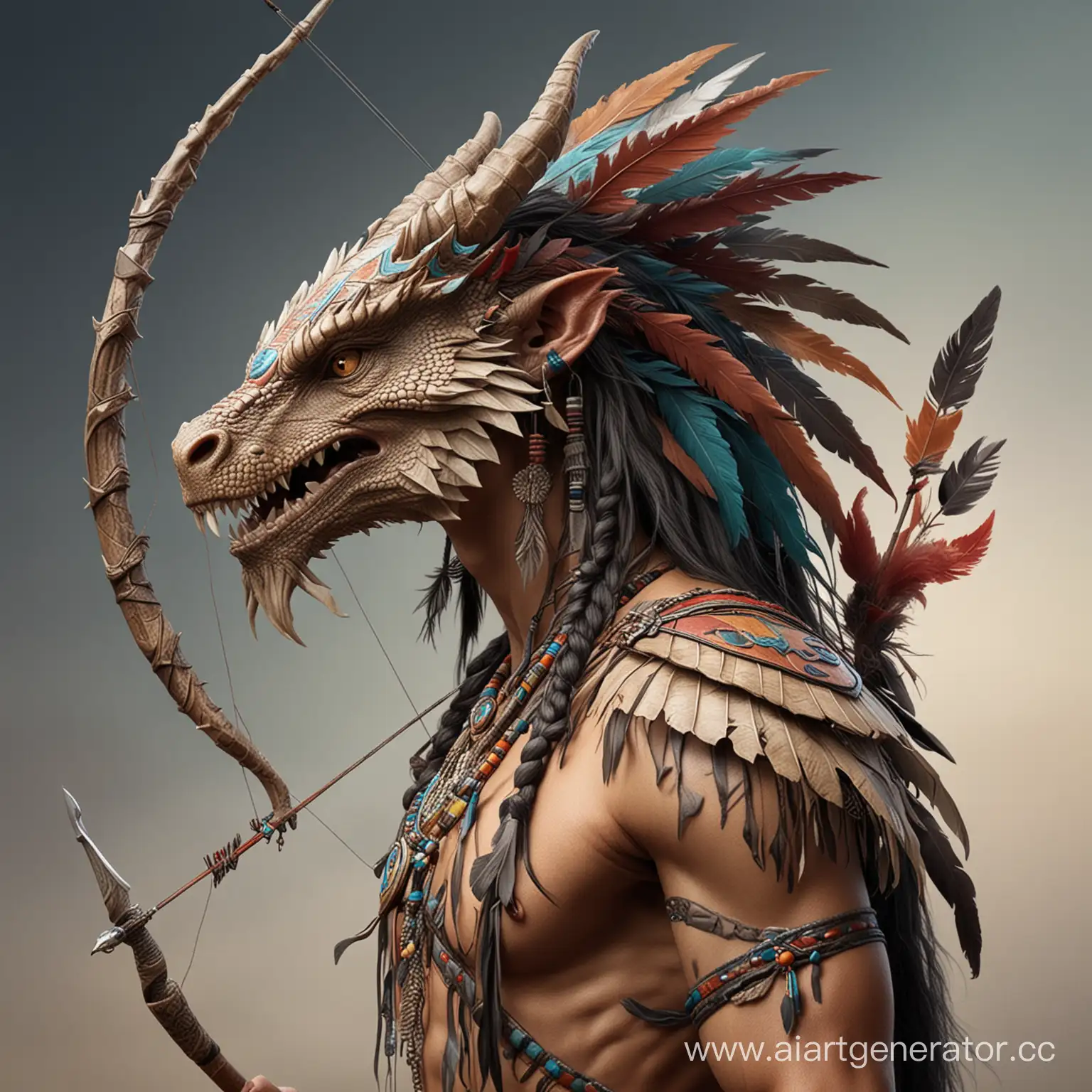 Native-American-Dragon-with-Bow-in-Mythical-Landscape