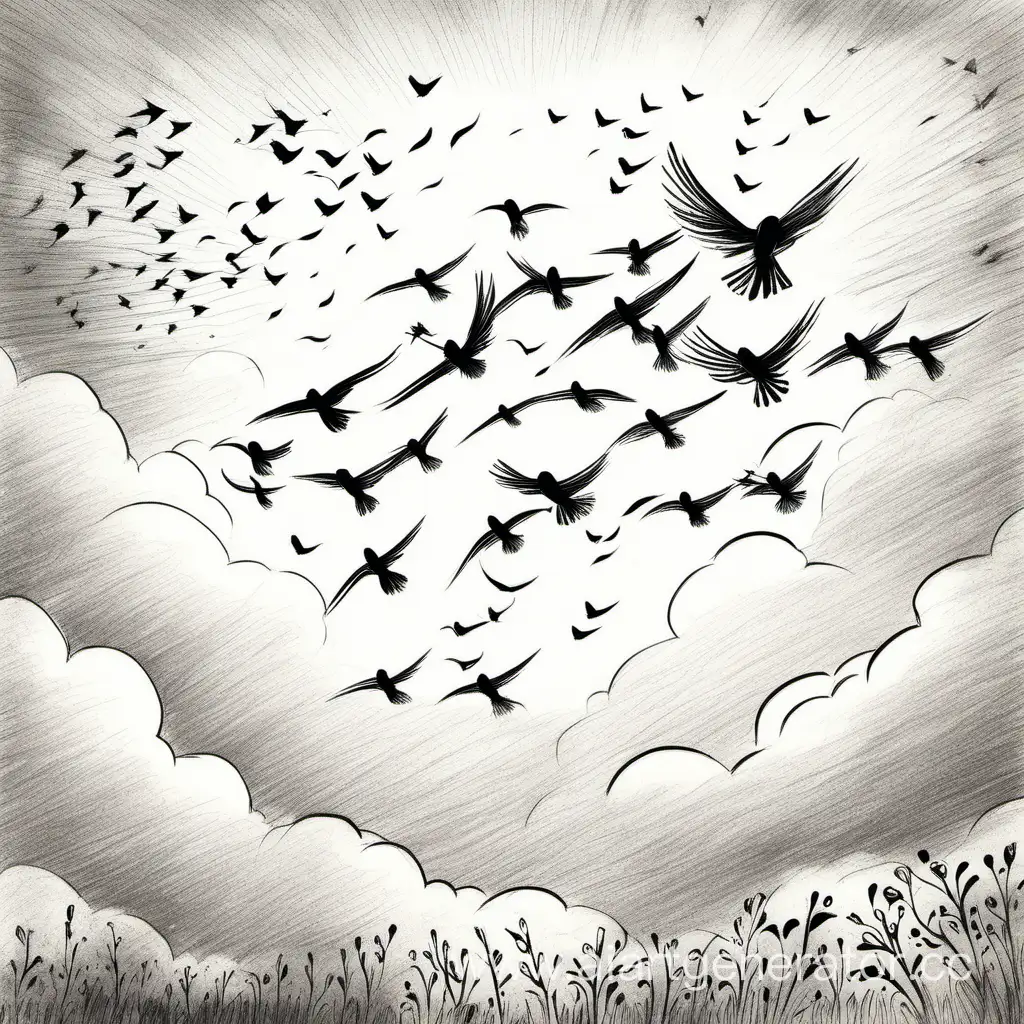 Childs-Drawing-of-Flying-Birds-in-the-Sky