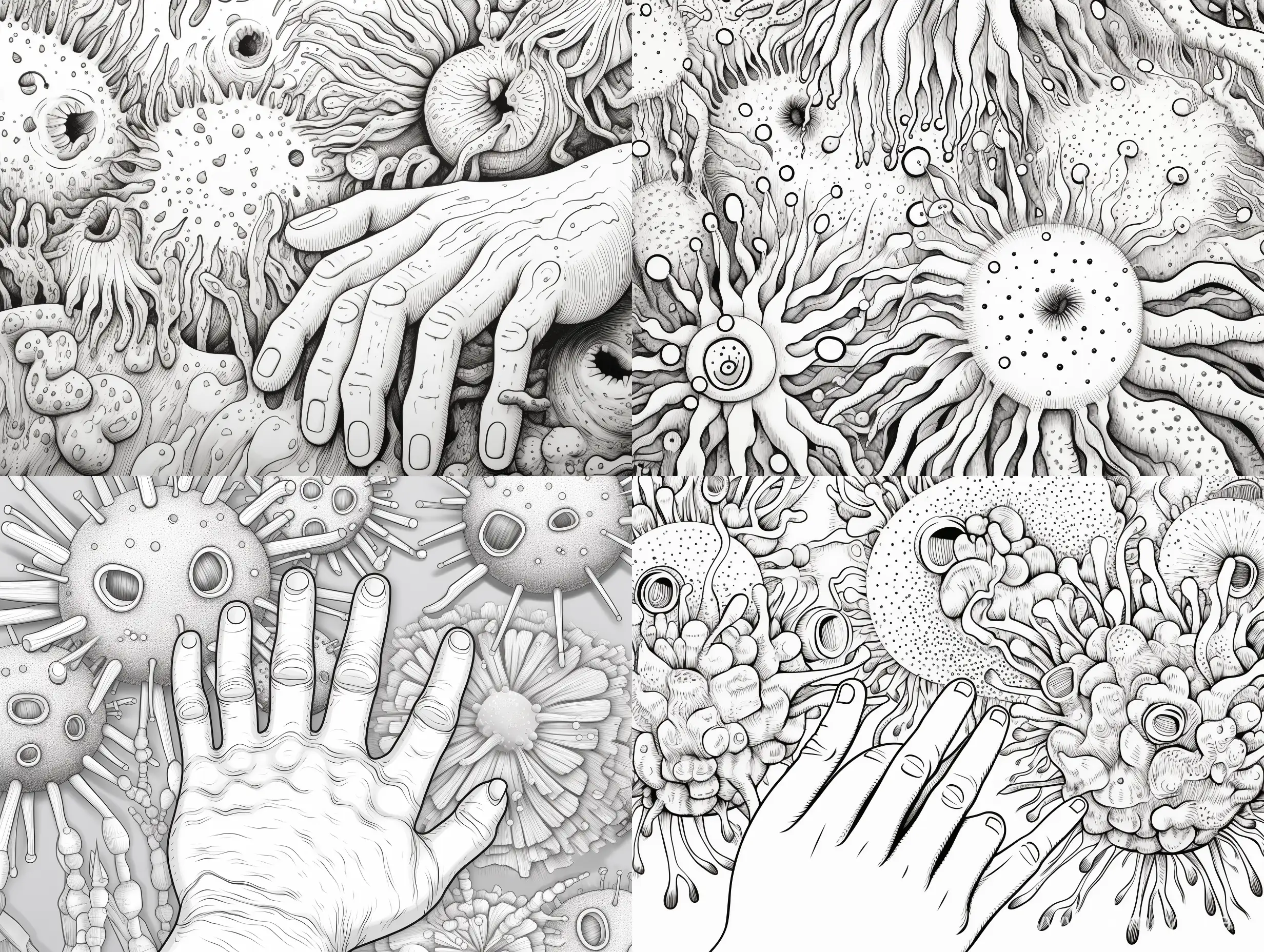 coloring page, germs on the fingers